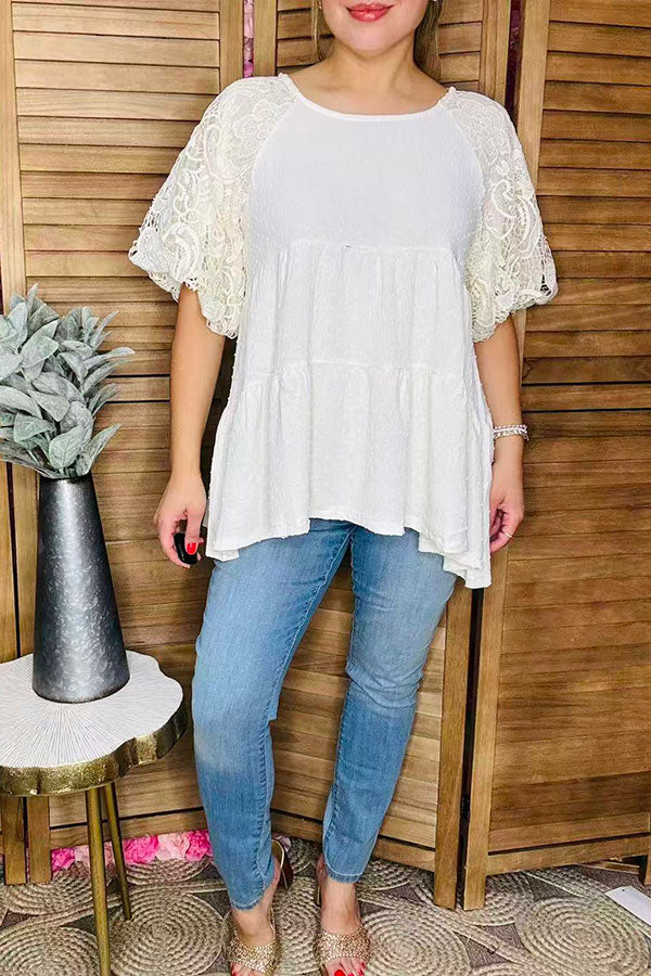 Western trendy lace sleeve women's boutique top Southern Stitch XCH16552