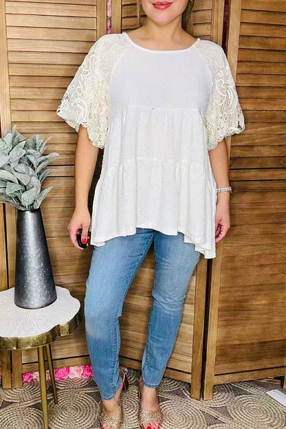 Western trendy lace sleeve women's boutique top Southern Stitch XCH16552