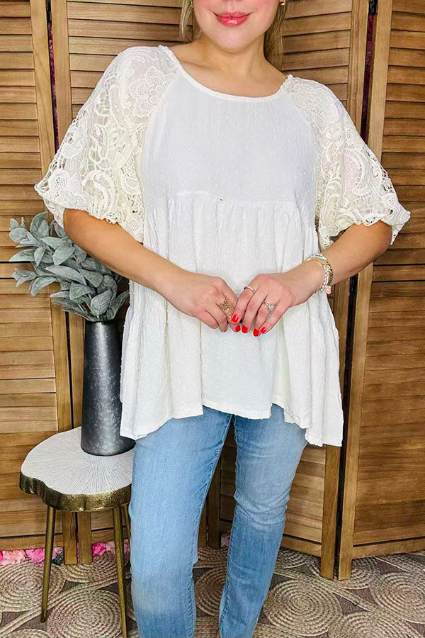 Western trendy lace sleeve women's boutique top Southern Stitch XCH16552
