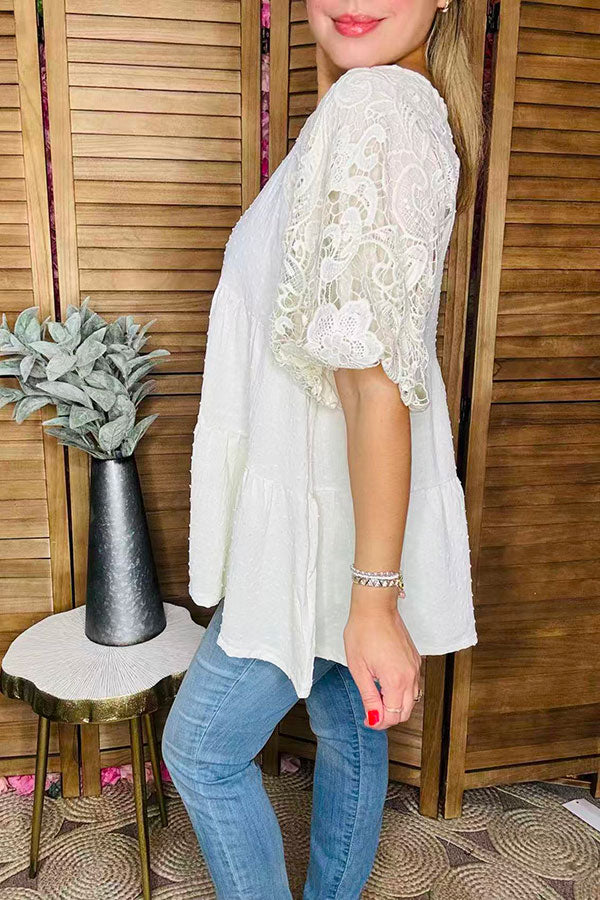 Western trendy lace sleeve women's boutique top Southern Stitch XCH16552