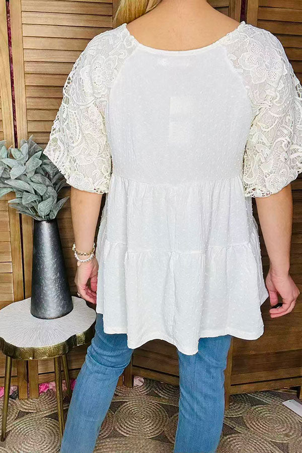 Western trendy lace sleeve women's boutique top Southern Stitch XCH16552