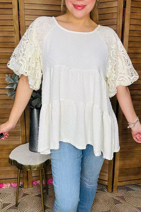 Western trendy lace sleeve women's boutique top Southern Stitch XCH16552