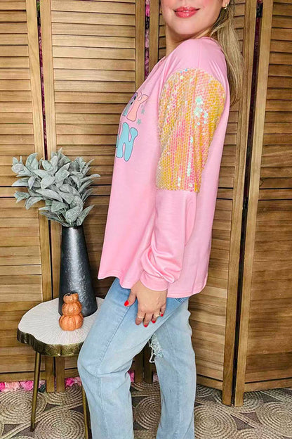 Chic SPOOKY SEASON pink sequin women's boutuque top Southern Stitch XCH16470