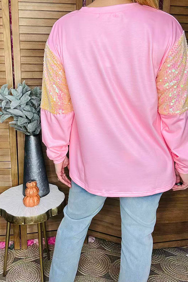 Chic SPOOKY SEASON pink sequin women's boutuque top Southern Stitch XCH16470