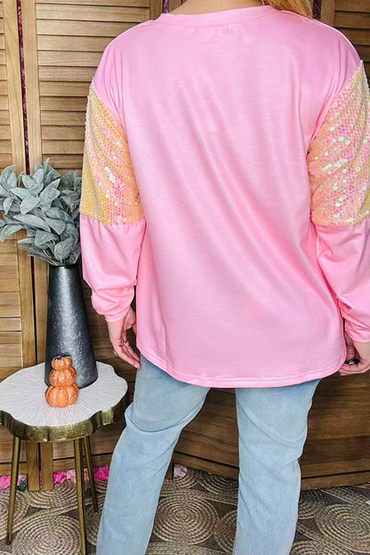 Chic SPOOKY SEASON pink sequin women's boutuque top Southern Stitch XCH16470