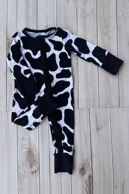 Bamboo cow printed long sleeve zipper baby romper DLH2885