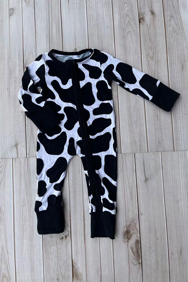 Bamboo cow printed long sleeve zipper baby romper DLH2885