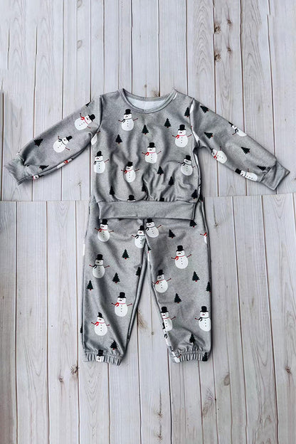 Christmas tree & snowman printed top & pant 2pc boy sweatshirts set DLH2890