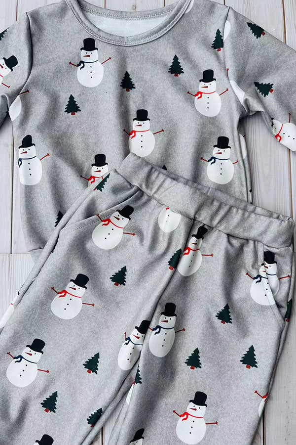 Christmas tree & snowman printed top & pant 2pc boy sweatshirts set DLH2890