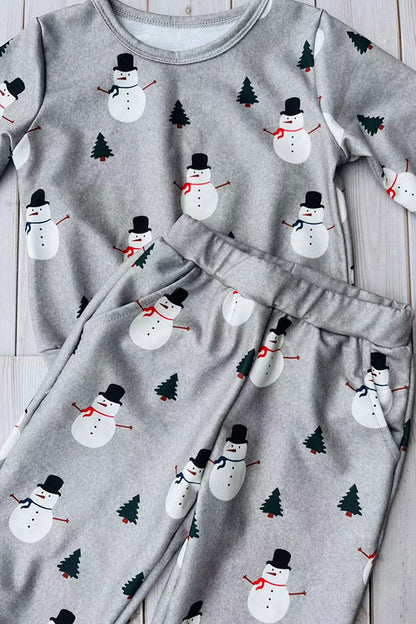 Christmas tree & snowman printed top & pant 2pc boy sweatshirts set DLH2890