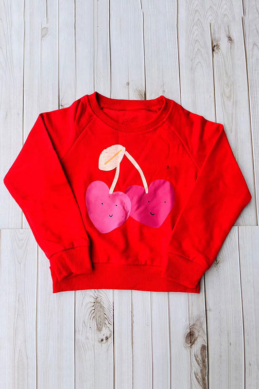 Cherry printed red long sleeve girls oversized sweatshirts 250927M