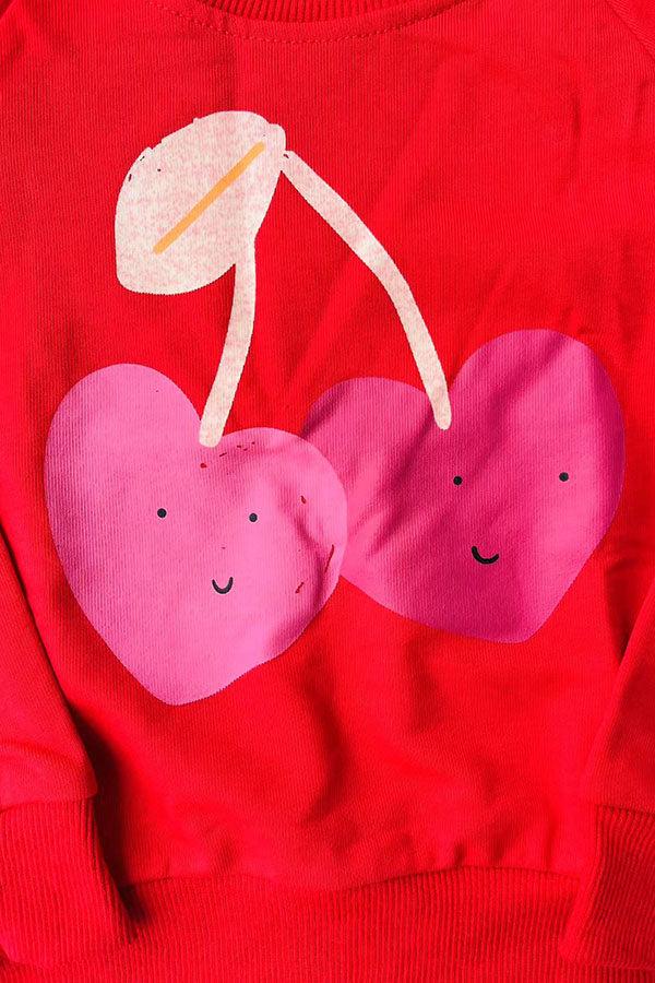 Cherry printed red long sleeve girls oversized sweatshirts 250927M