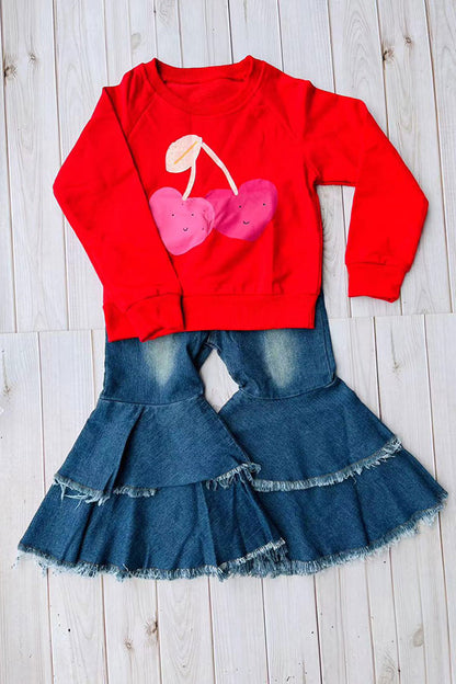 Cherry printed red long sleeve girls oversized sweatshirts 250927M