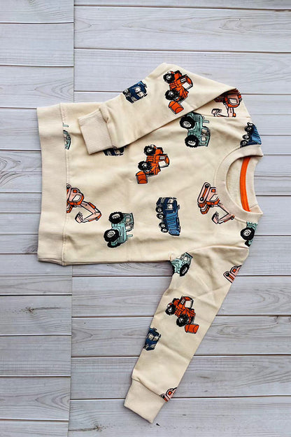 Restock--Excavator prints long sleeve cream boys sweatshirt 250930M