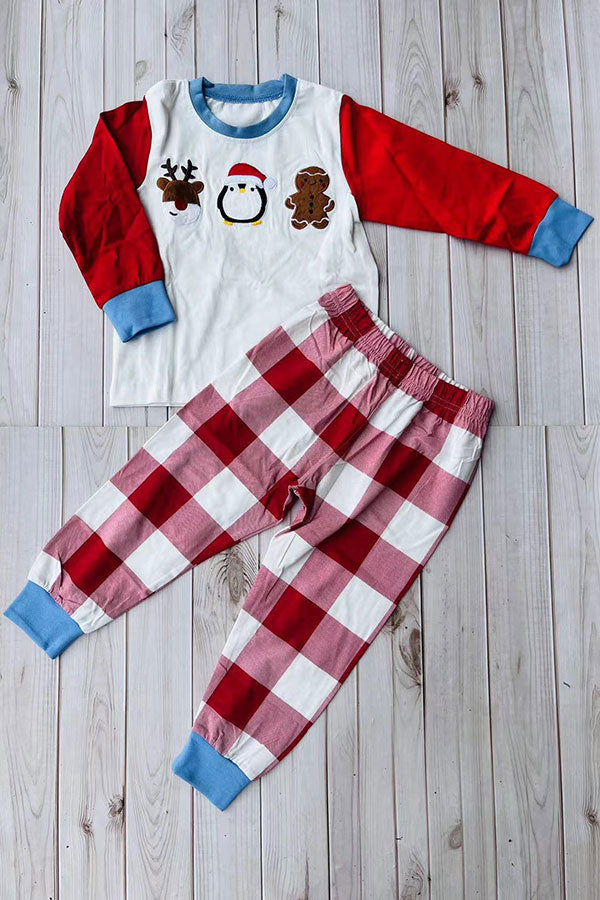 Christmas patch embroidery & plaid pant 2pcs boy sets 250924M