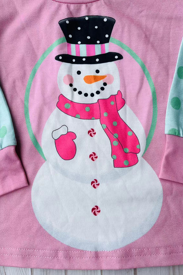 Christmas snowman printed pink long sleeve girls t-shirt XCH01017