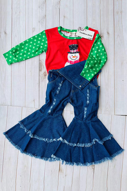 Mom and me Christmas snowman printed long sleeve girls top XCH01016