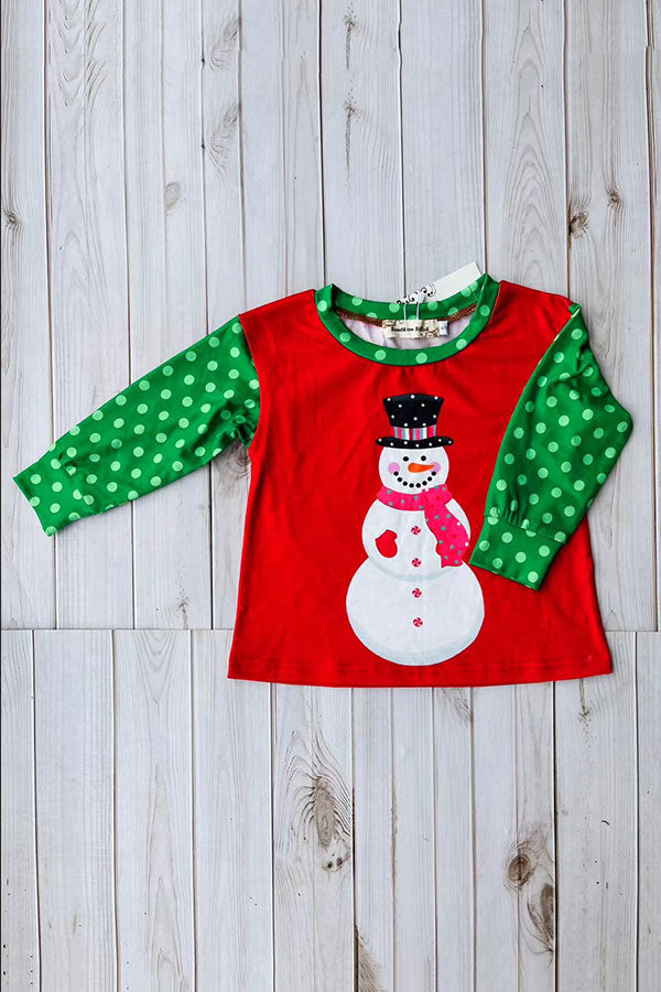 Mom and me Christmas snowman printed long sleeve girls top XCH01016