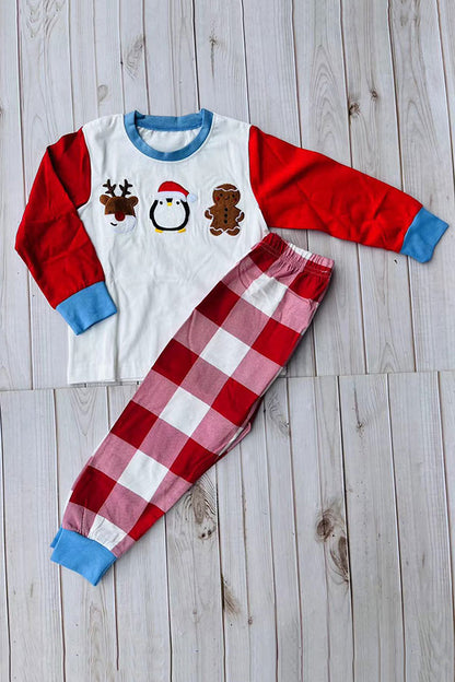 Christmas patch embroidery & plaid pant 2pcs boy sets 250924M
