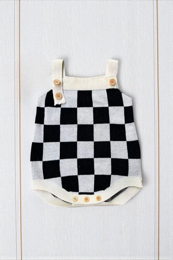 Checkered knitted adjustable sweater infant baby onesies 250933M