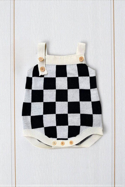 Checkered knitted adjustable sweater infant baby onesies 250933M