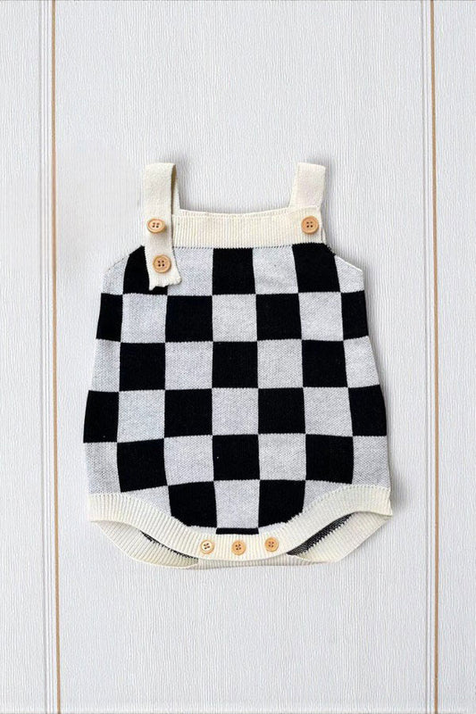Checkered knitted adjustable sweater infant baby onesies 250933M