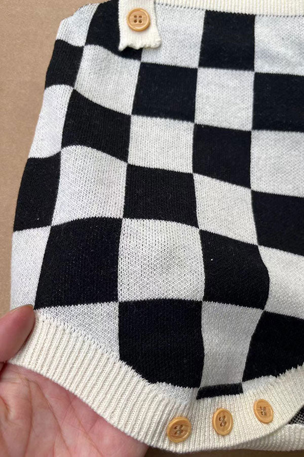 Checkered knitted adjustable sweater infant baby onesies 250933M