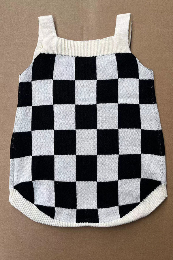 Checkered knitted adjustable sweater infant baby onesies 250933M