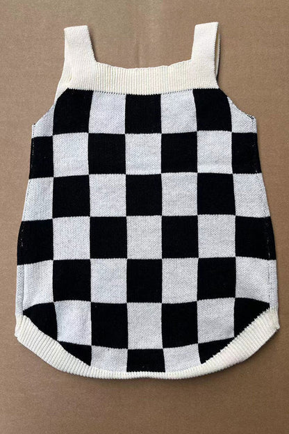 Checkered knitted adjustable sweater infant baby onesies 250933M