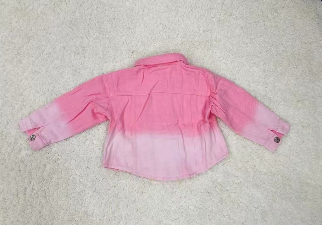 Pink wahsed denim cost with rhinestone fringe long sleeve girls coat D2623