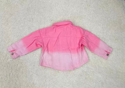 Pink wahsed denim cost with rhinestone fringe long sleeve girls coat D2623