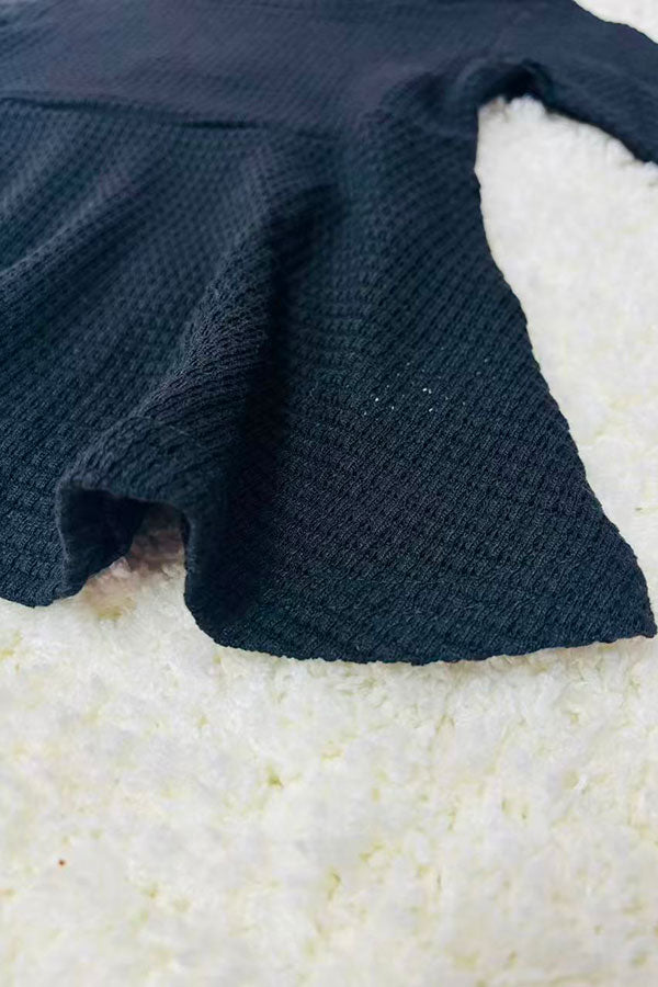 Knitted black long sleeve top bows printed pink pant 2pcs girls sets XCH04040