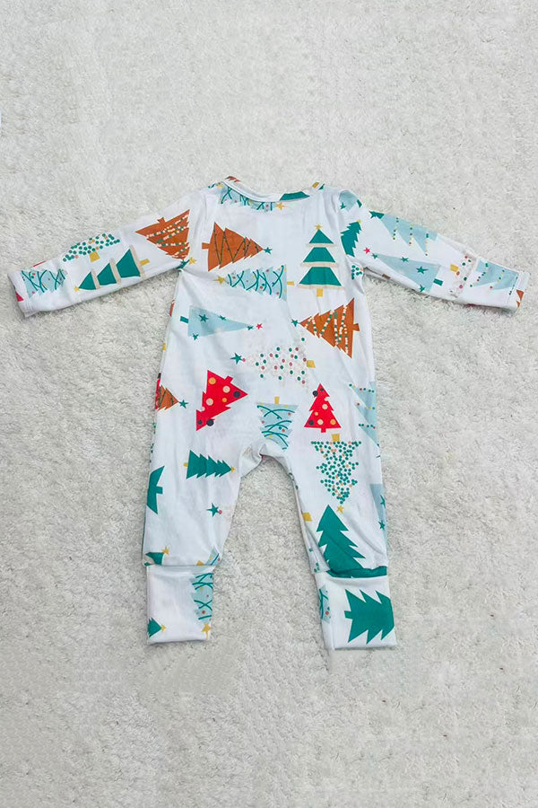 Christmas tree printed knitted long sleeve baby romper w/zippers DLH2838