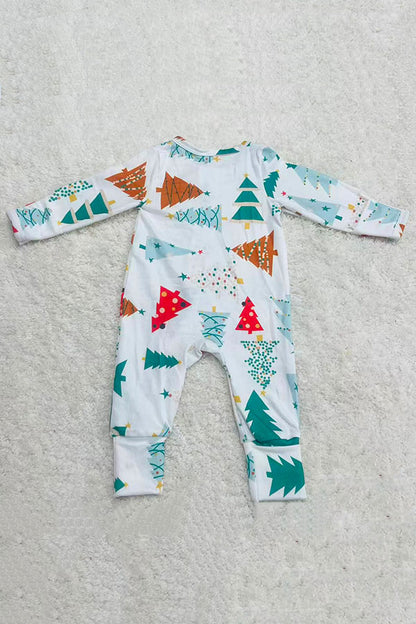 Christmas tree printed knitted long sleeve baby romper w/zippers DLH2838