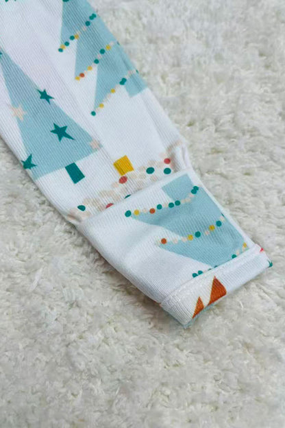 Christmas tree printed knitted long sleeve baby romper w/zippers DLH2838