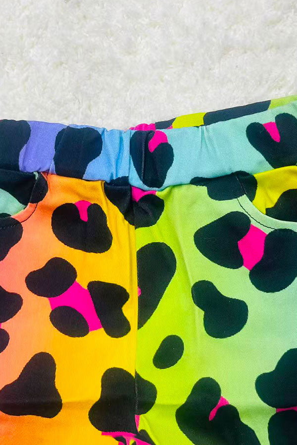 Multi color leopard patterns denim pant girls jeans DLH2728