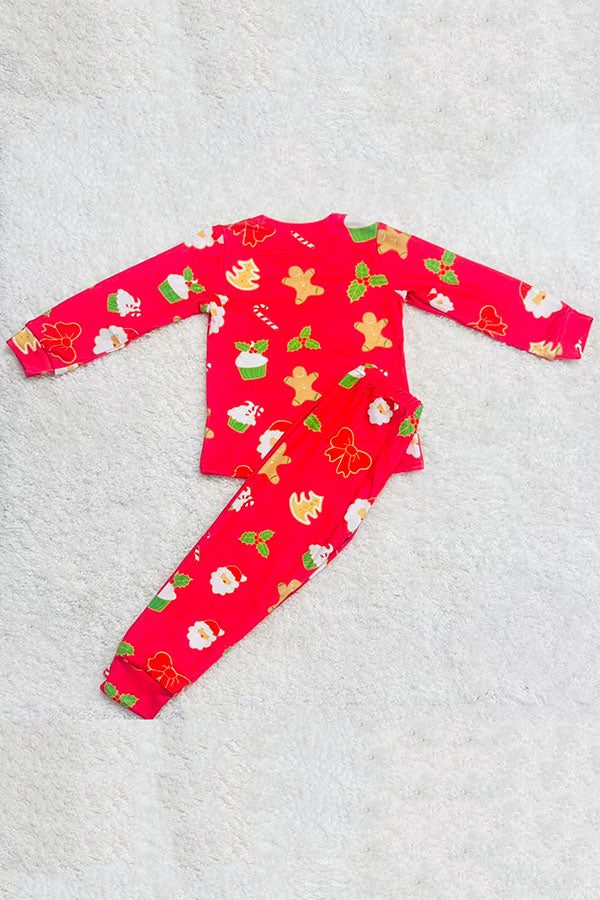 Red christmas printed long sleeve top & pant 2pc pajamas sets DLH2831
