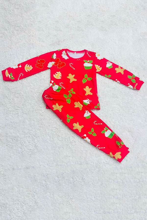 Red christmas printed long sleeve top & pant 2pc pajamas sets DLH2831
