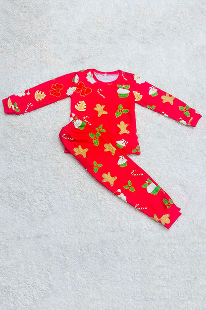 Red christmas printed long sleeve top & pant 2pc pajamas sets DLH2831