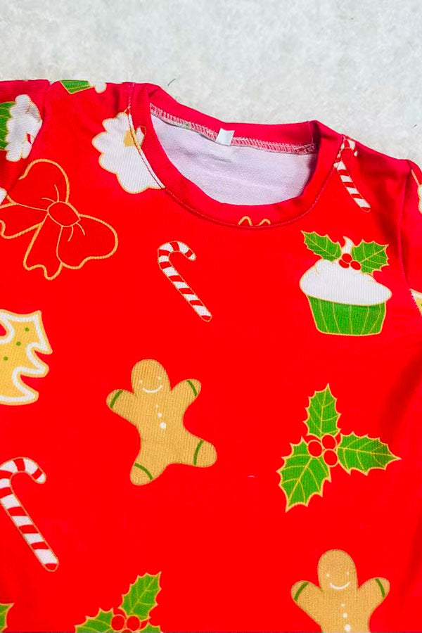 Red christmas printed long sleeve top & pant 2pc pajamas sets DLH2831