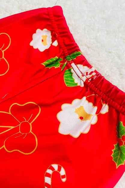 Red christmas printed long sleeve top & pant 2pc pajamas sets DLH2831