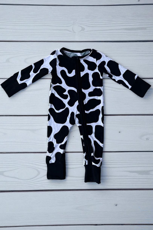 Bamboo cow printed long sleeve zipper baby romper DLH2885