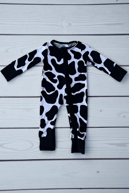 Bamboo cow printed long sleeve zipper baby romper DLH2885
