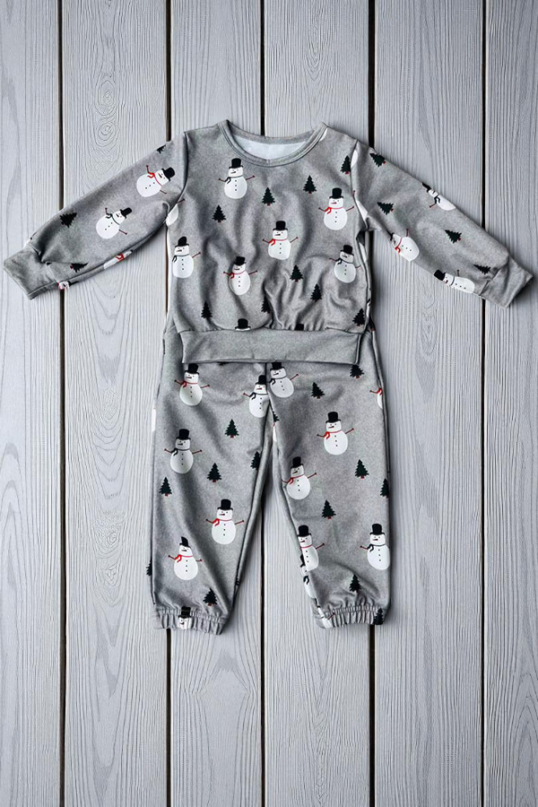 Christmas tree & snowman printed top & pant 2pc boy sweatshirts set DLH2890