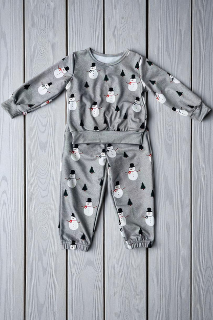 Christmas tree & snowman printed top & pant 2pc boy sweatshirts set DLH2890