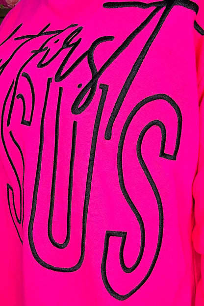 "but first JESUS"  embroidery Christmas hot pink long sleeve women sweatshirt XCH16561