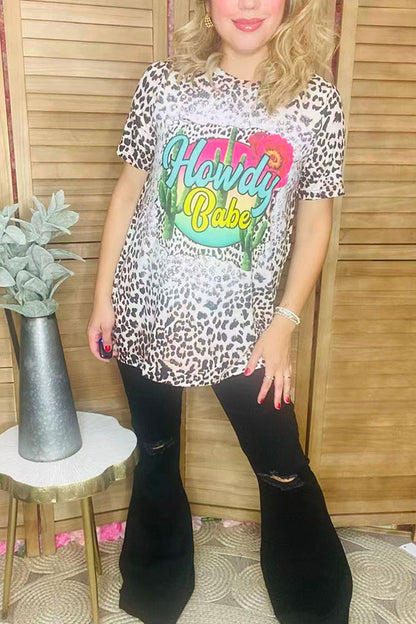 HOWDY BABE leopard & cactus printed short sleeve t-shirt XCH12575