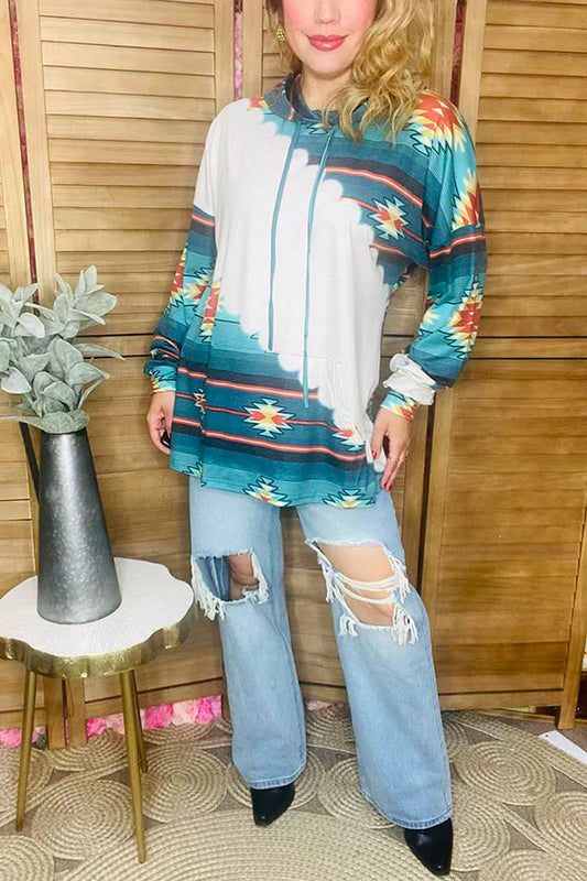 Aztec printed long sleeve women hoodie top w/front pocket XCH11463