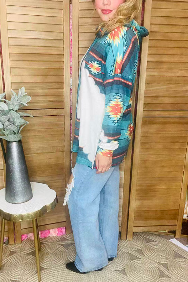 Aztec printed long sleeve women hoodie top w/front pocket XCH11463