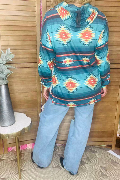 Aztec printed long sleeve women hoodie top w/front pocket XCH11463